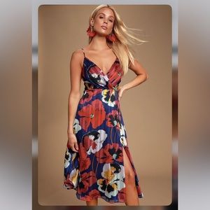 Lulu’s All About Love Royal Blue Floral Print Midi Dress